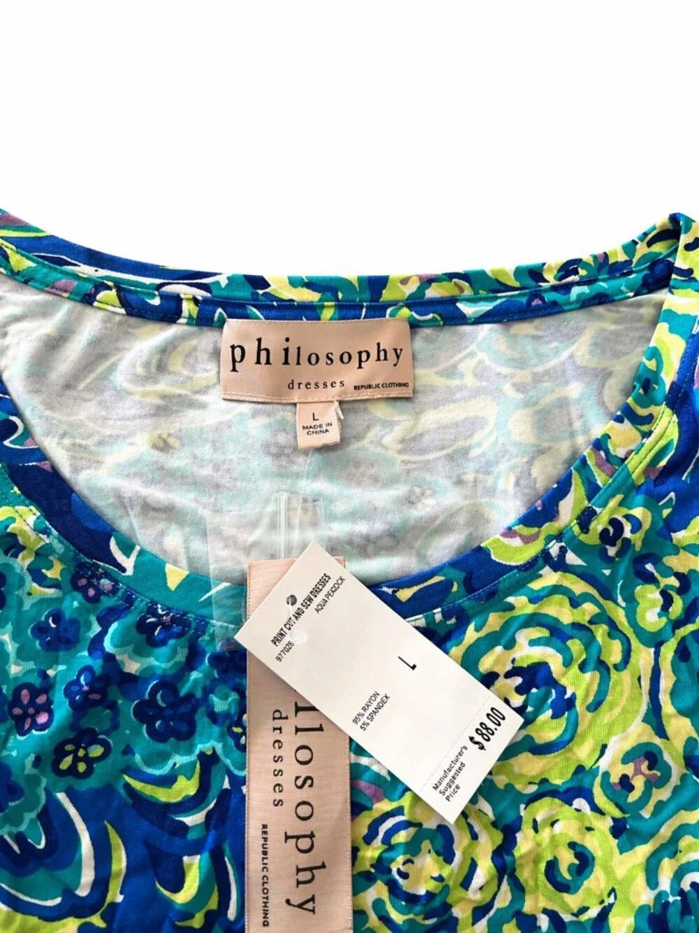 Philosophy Aqua Peacock Print Dress Knee Length S M L XL NWT - Picture 7 of 9